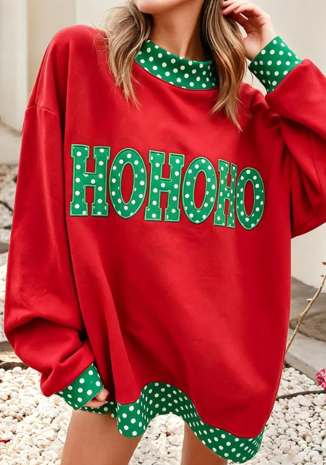 Polka Dot Contrast Holiday Mock Neck Sweatshirt