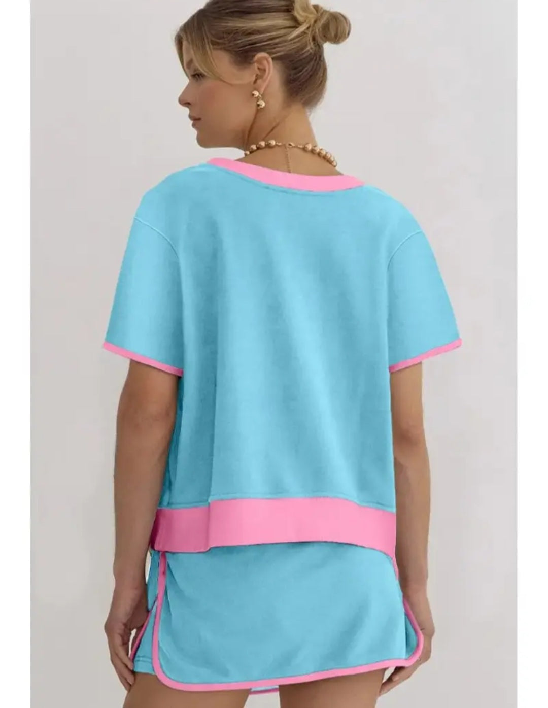 Women's Color Block Off Shoulder T-Shirt and Skirt Set