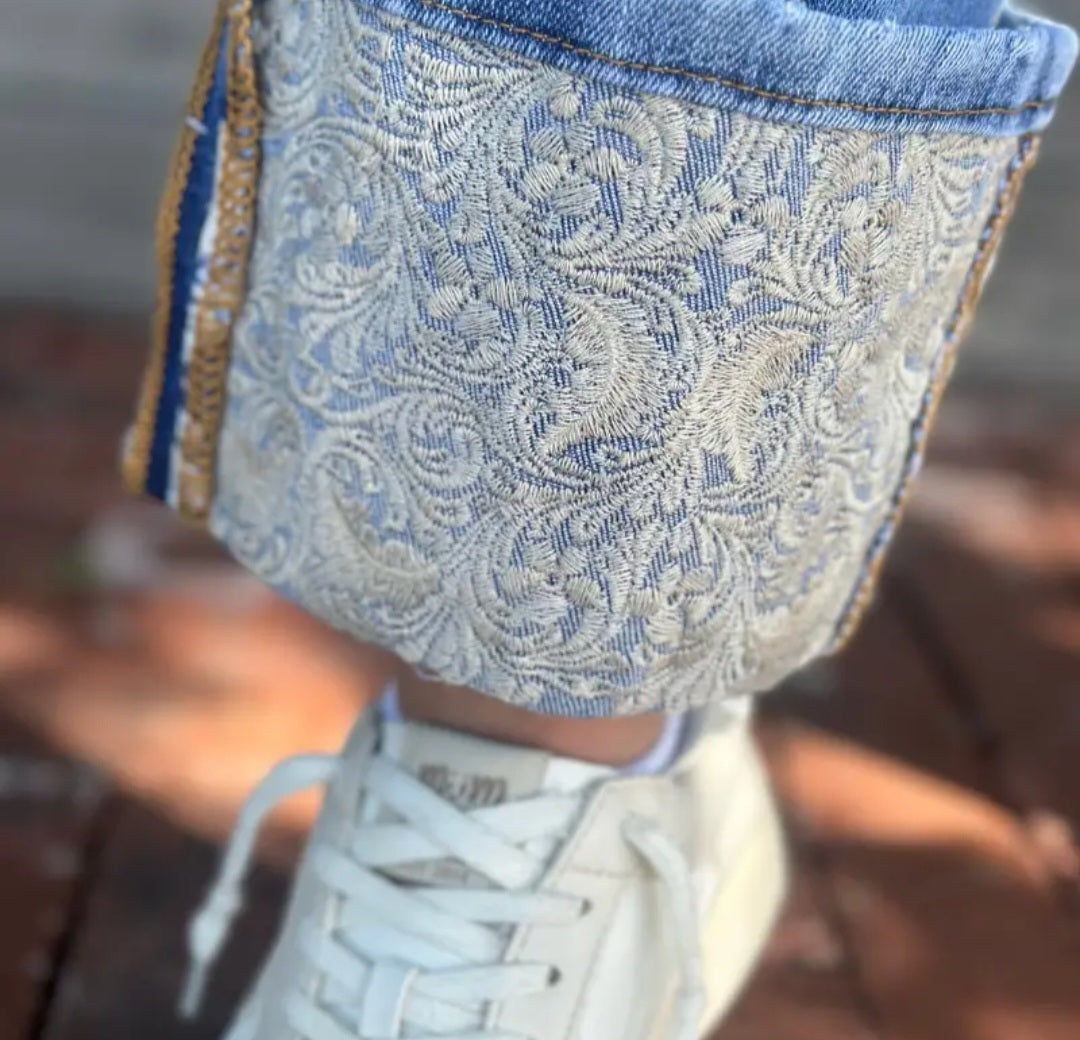 Kreek Embroidered Cuffed Jeans