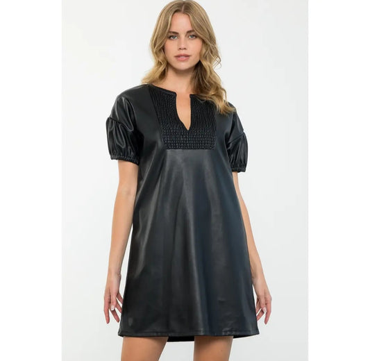 Short Sleeve Leather Dress