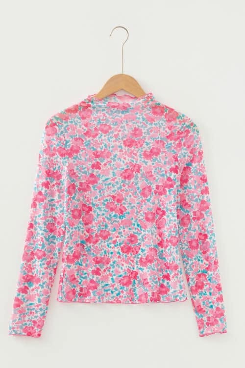 Floral Mesh Mock Neck Top