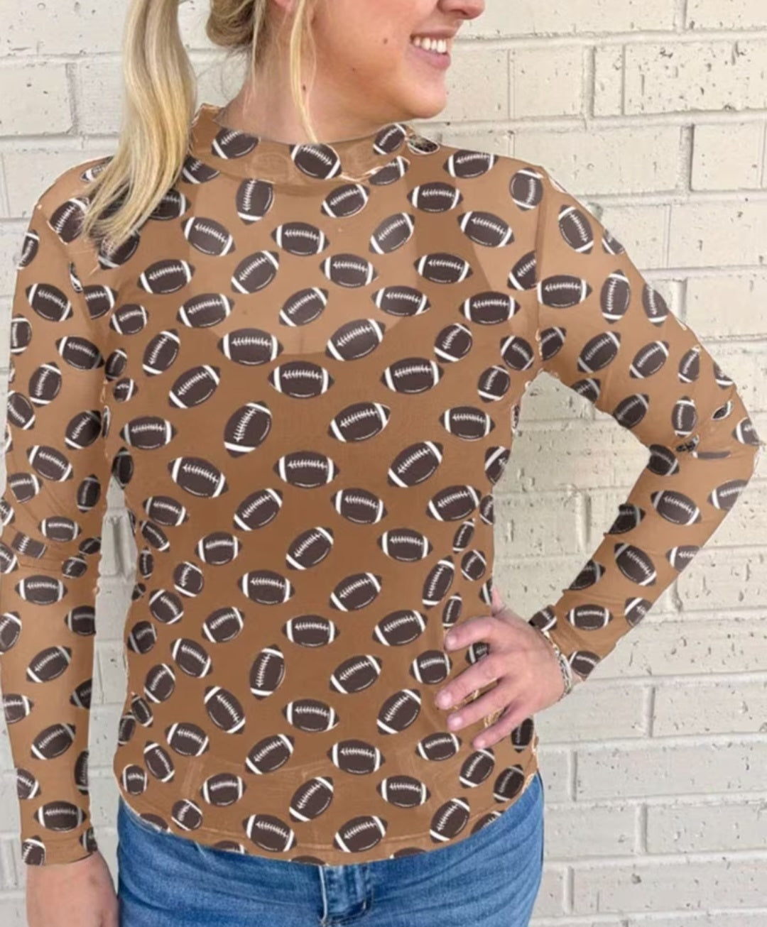 Long Sleeve Sheer Mesh Football Top
