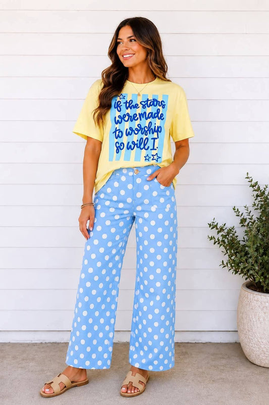 Blue Polka Dot Patched Pants