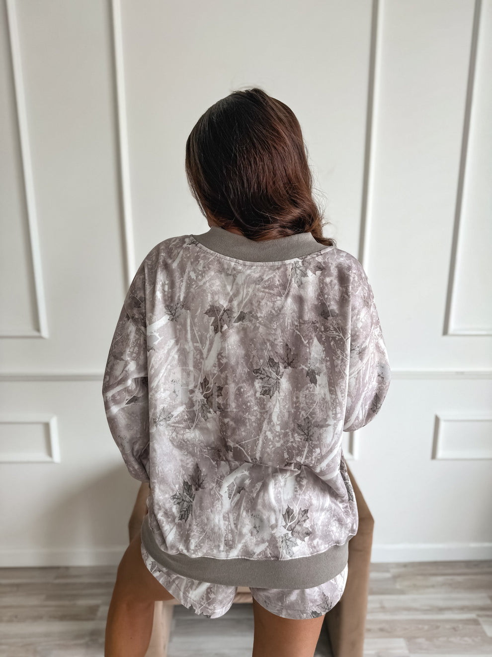 BIRDIE PREORDER V Neck Oversized Sweatshirt in Ashwood Camo