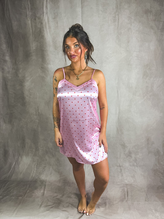 BIRDIE PREORDER Dreamstate Satin Sleep Dress in Petal Heart