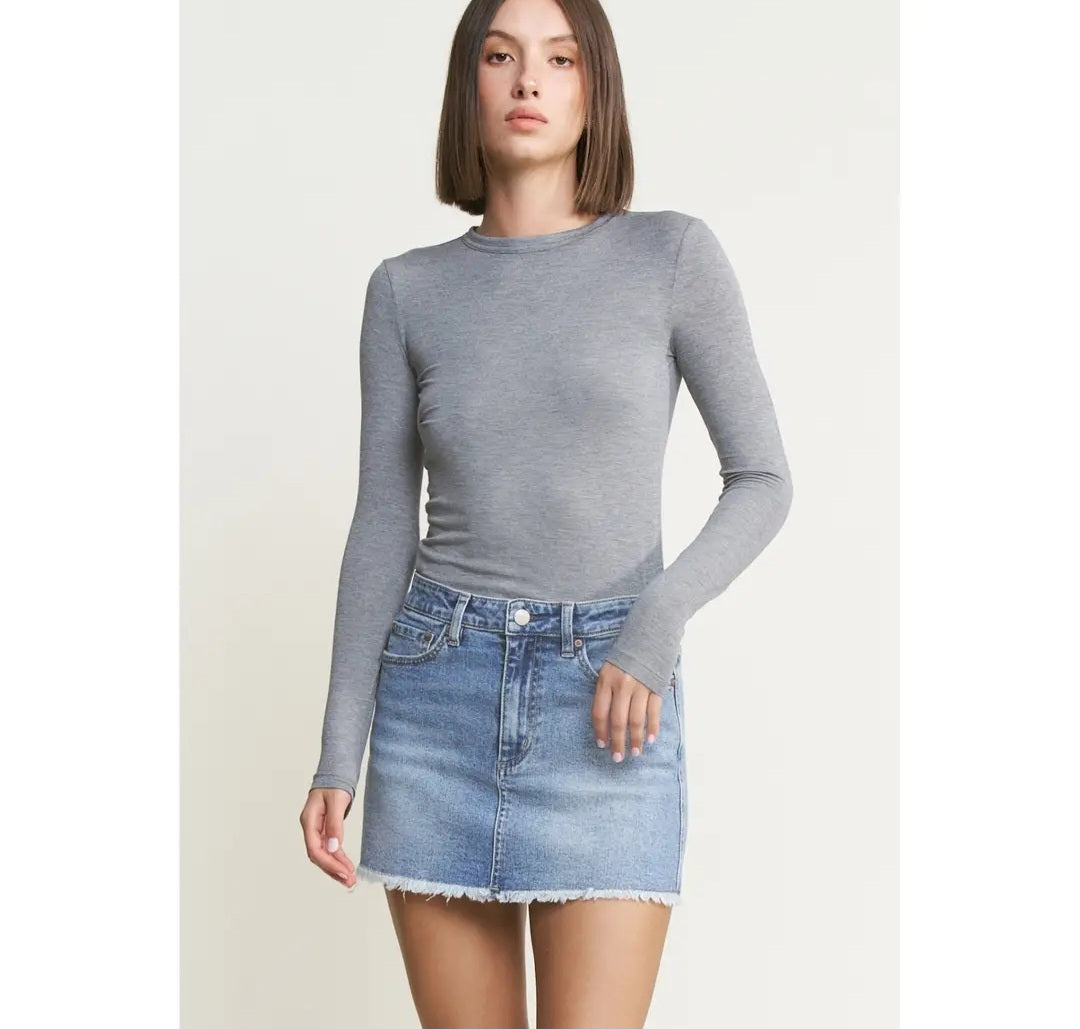 Denim Mini Skirt With Raw Hem