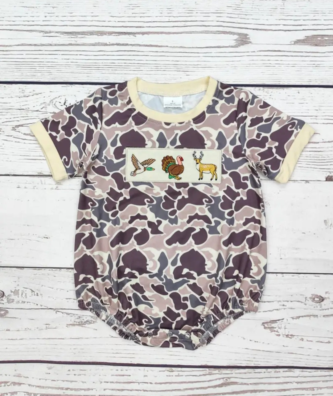 Baby Boy Camoflauge Deer Appliqué Romper