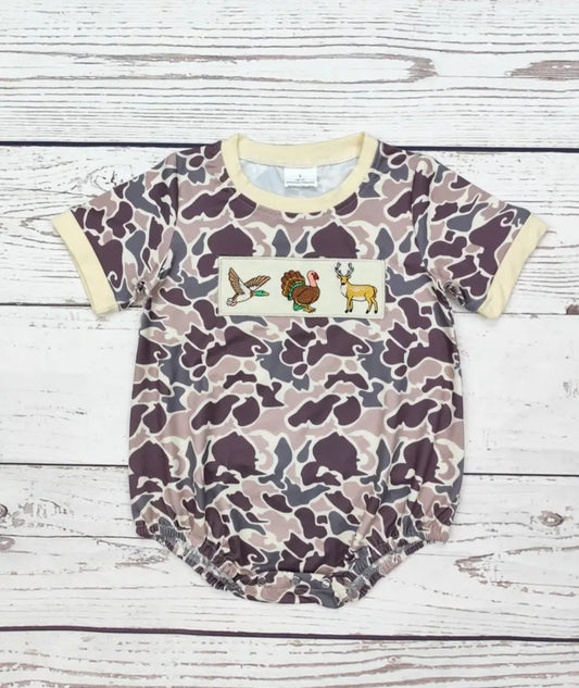 Baby Boy Camoflauge Deer Appliqué Romper