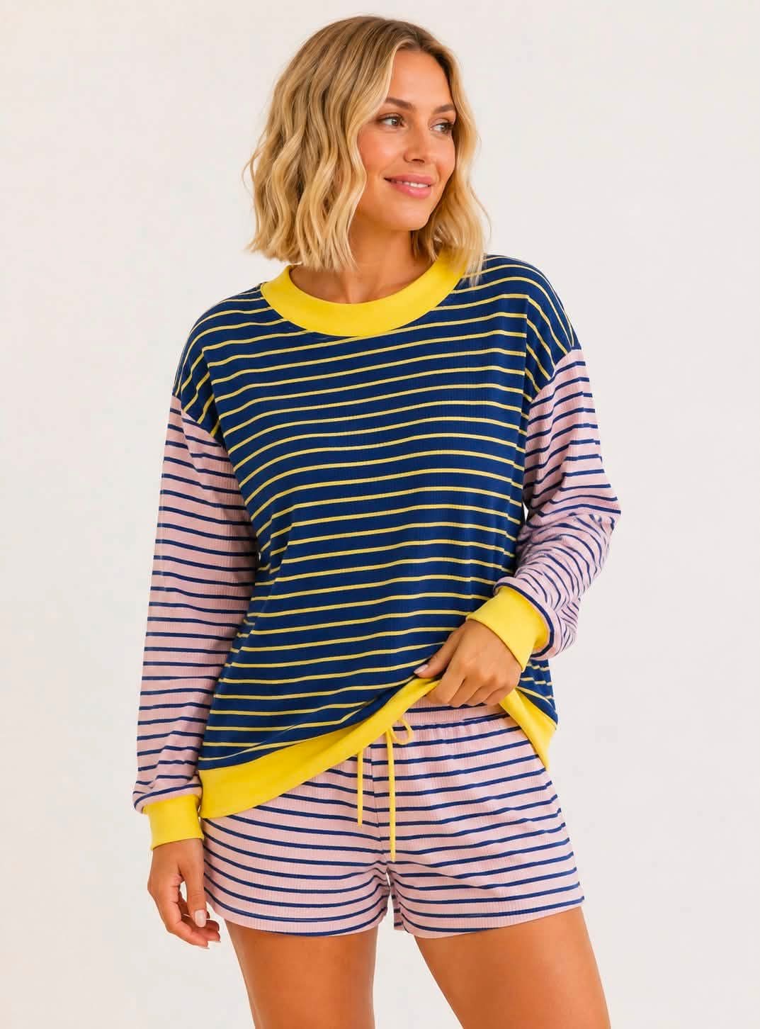 Blue Stripe Ribbed Knit Set