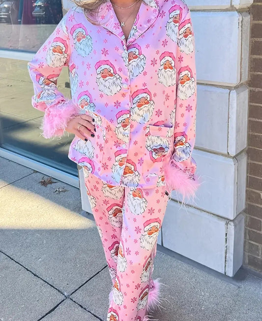 Women's Casual Christmas Two-Piece Pajama Set - Santa