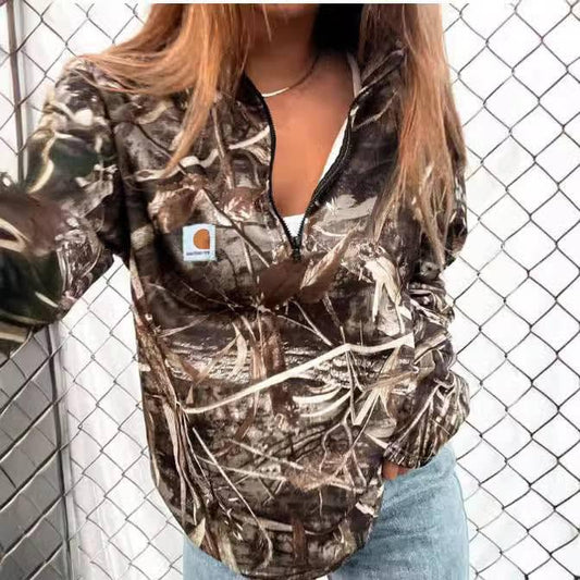 Women's Camo Print Half-Zip Hooded Jacket
