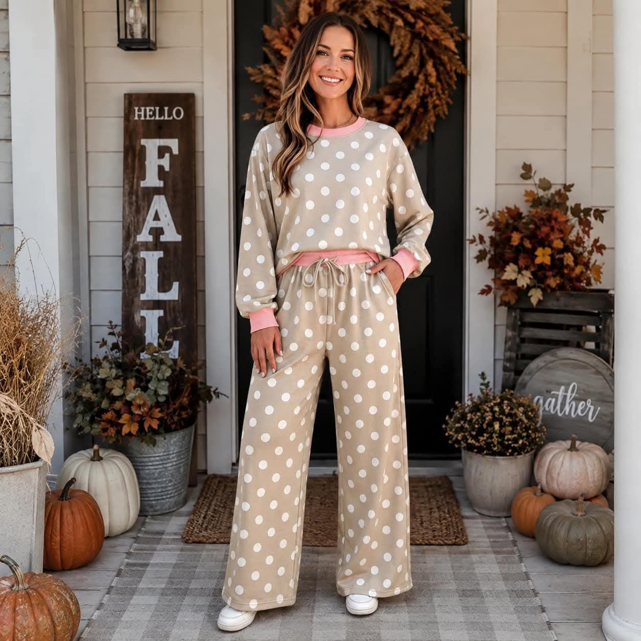 Khaki Polka Dot Set