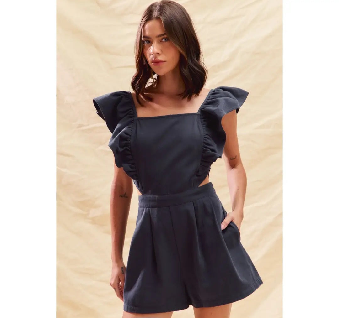 Game Day Cut Out Waist Denim Romper
