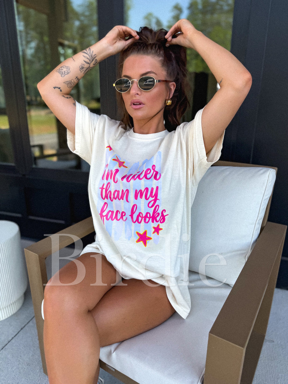 Birdie Nicer Than My Face Graphic Tee on Ivory Preorder