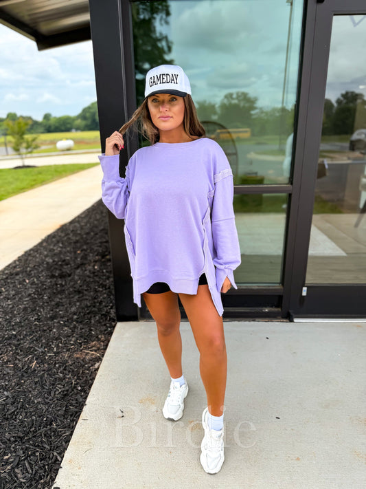 BIRDIE Lilac Ash Washed Oversized Pullover