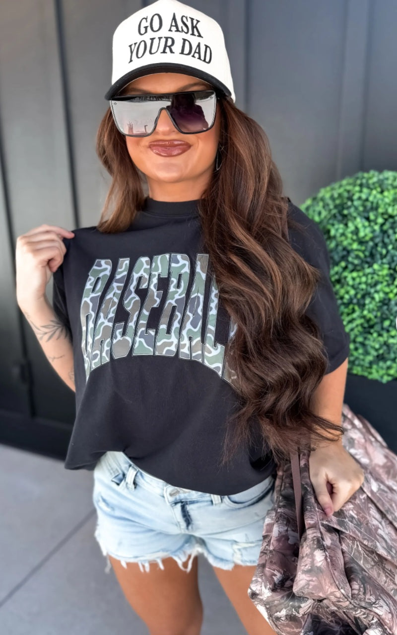 Birdie Duck Camo Baseball Graphic Tee on Black