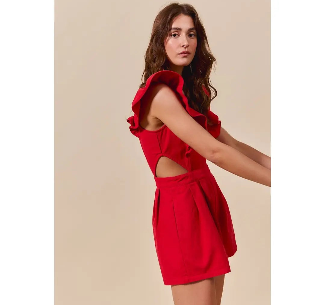 Game Day Cut Out Waist Denim Romper