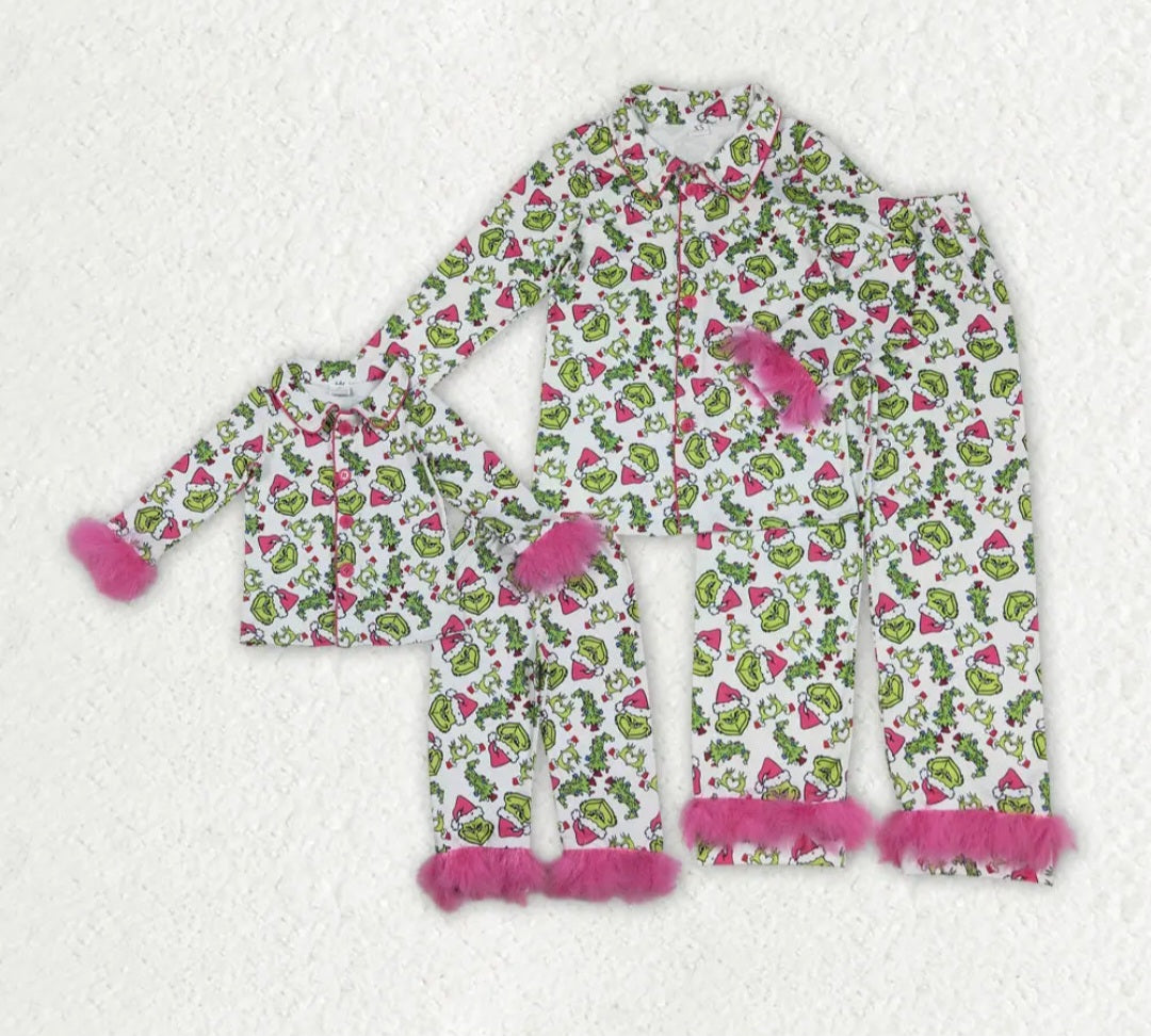 Mommy & Me Christmas Fur Green Guy Pajamas