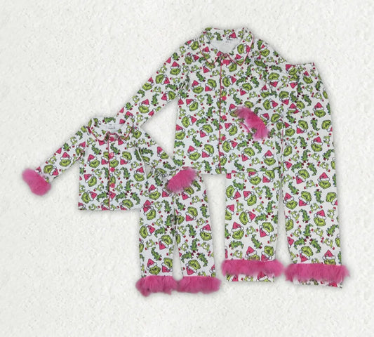 Mommy & Me Christmas Fur Green Guy Pajamas