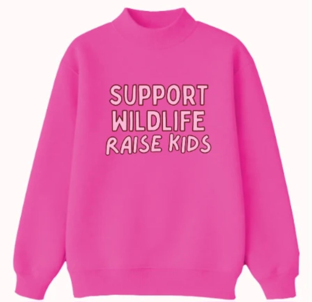 "Support Wildlife" on Mock Neck, Hot Pink