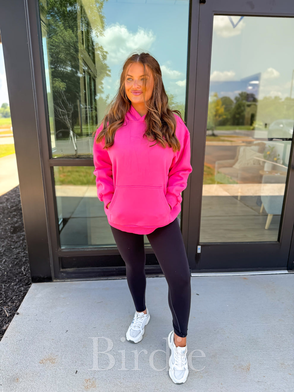 BIRDIE Hot Pink Let's Be Happy Hoodie