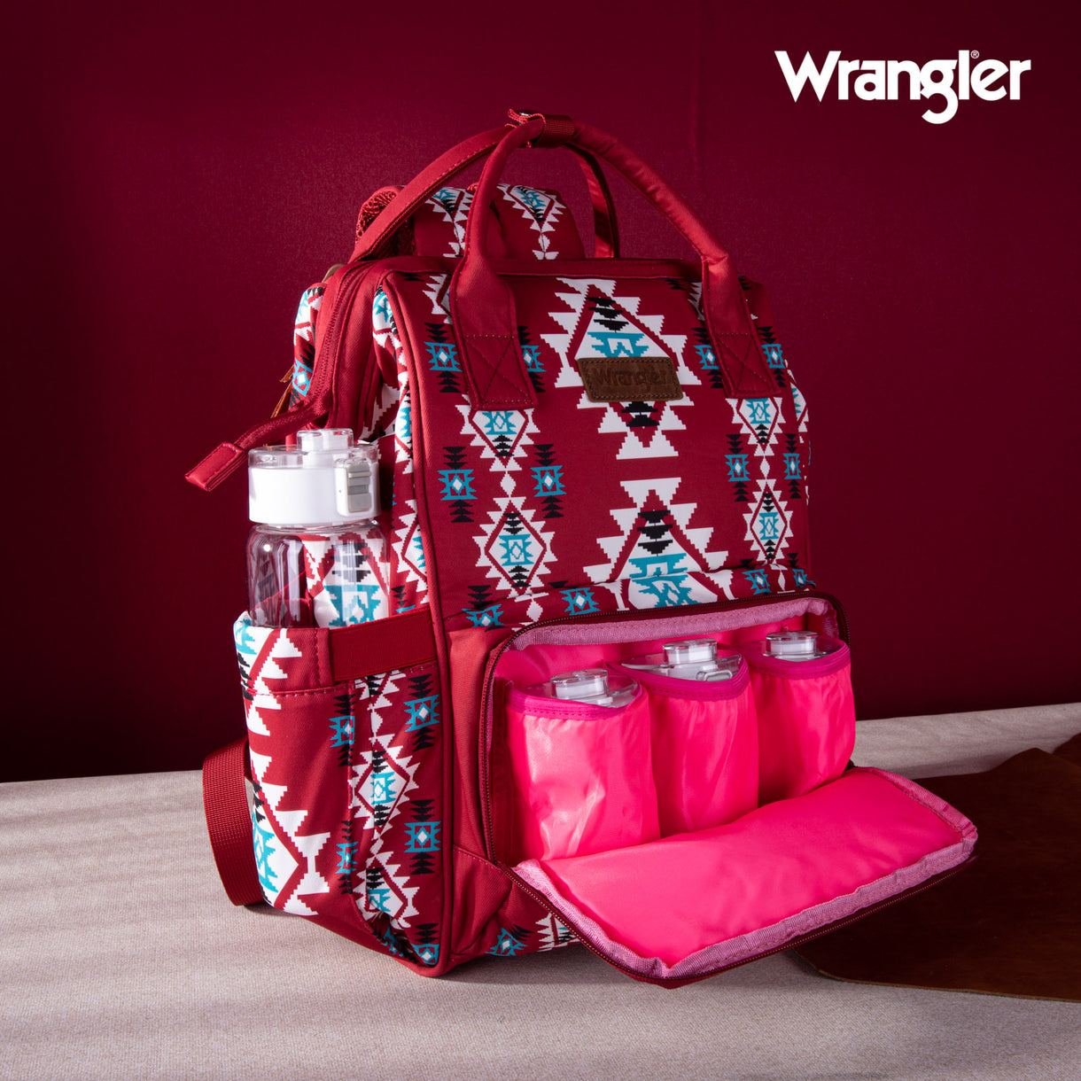 Wrangler Allover Wrangler Aztec Printed Callie Backpack - Burgundy DEAL OF THE DAY