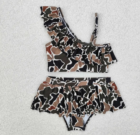 Girls 2 pc. Duck Camo Ruffle Swimsuit