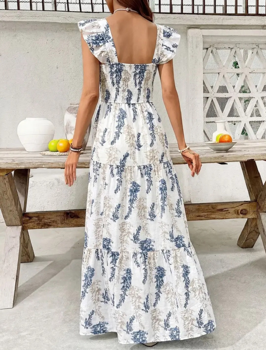 Coastal Floral Smocked Maxi Dress