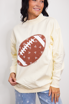 Grace and Emma Football on Mock Neck Sweatshirt- Ivory
