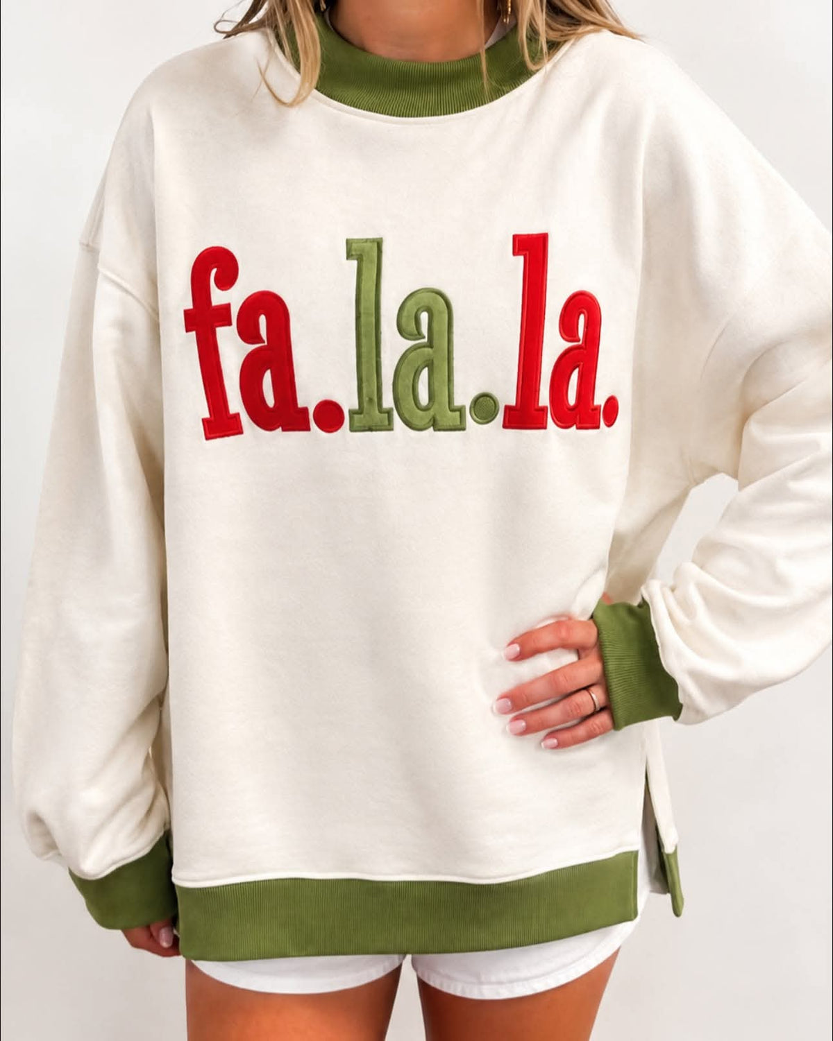 Christmas Embroidered Mock Neck