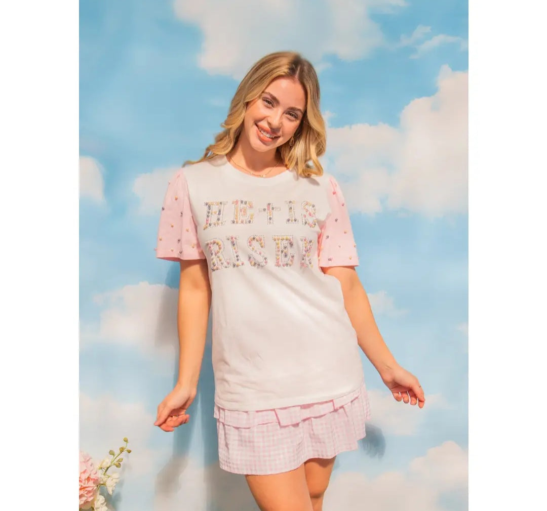 He is Risen On White Princess Top by Grace+Emma