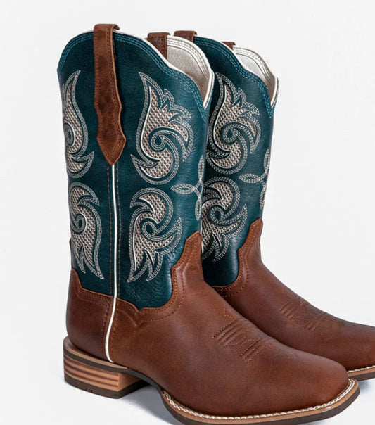 Western Women's Embroidered Evergreen Cowgirl Full Grain Leather Boots