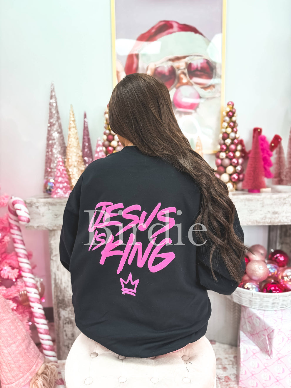 Jesus is King Puff Graphic Crewneck on Black