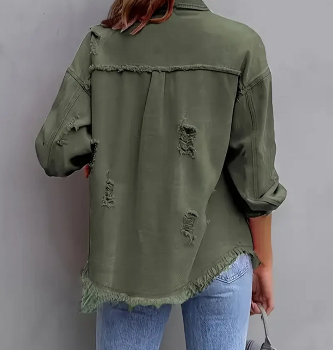 Ripped Fringe Casual Shacket with Pocket