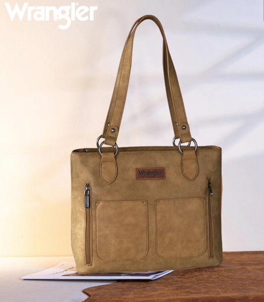 Wrangler Multi Pockets Concealed Carry Tote- Light Brown