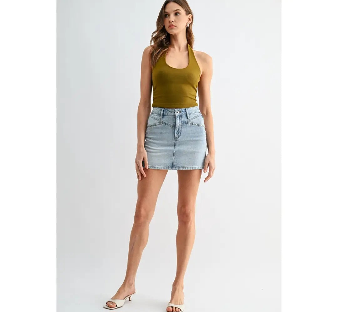High-Rise Mini Skirt Studded