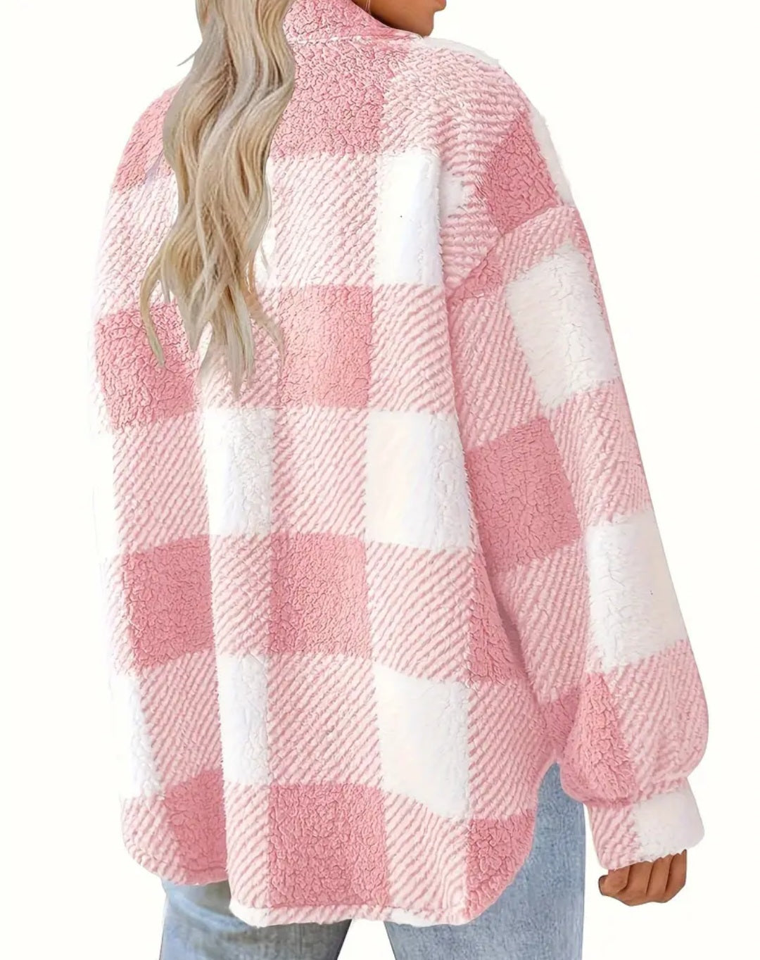 Women's White/Pink Fluffy Shacket