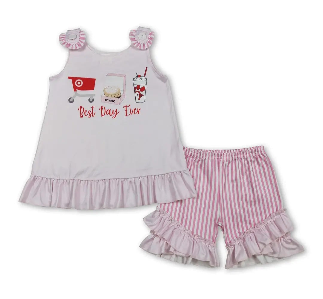 Pink Best Day Ever Chicken Stripe Kids Outfit