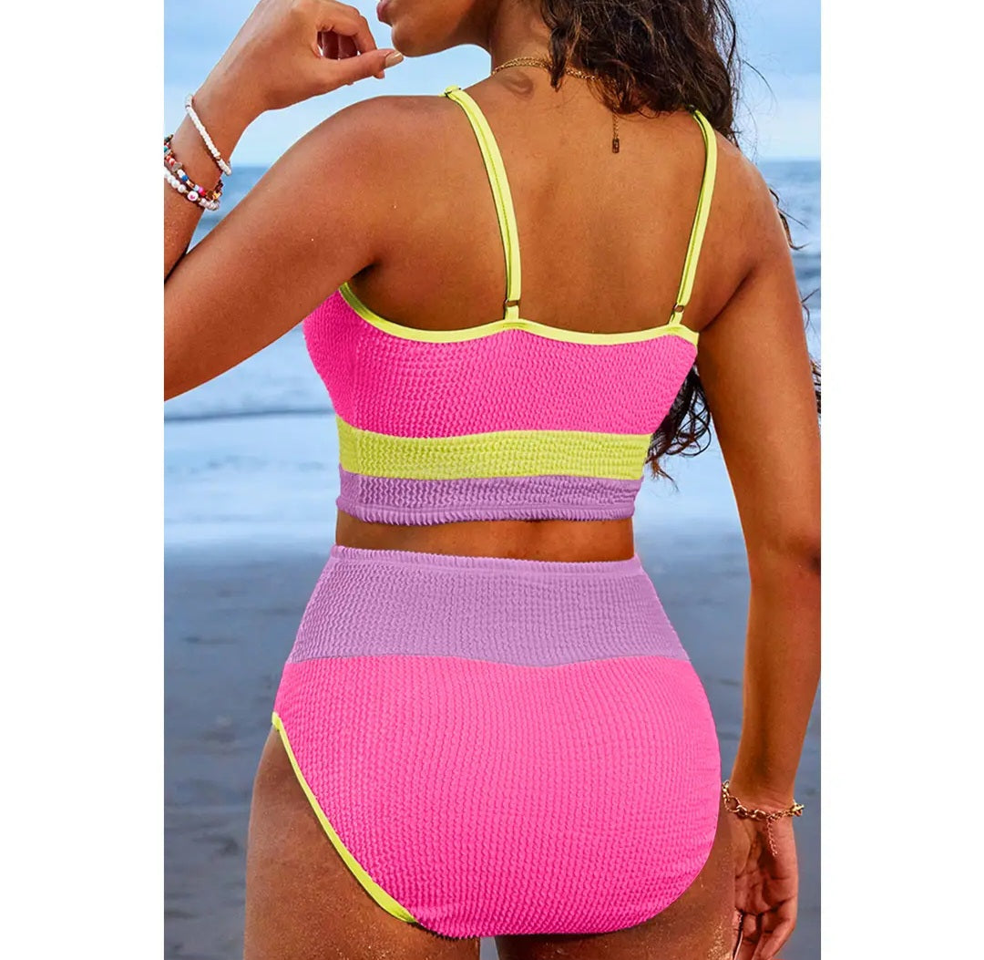 Colorblock High Waisted Bikini Set
