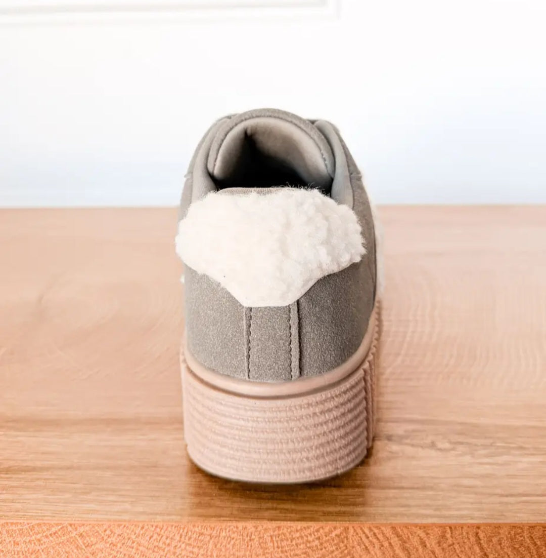 Ivory Sherpa Sneaker in Grey or Pink