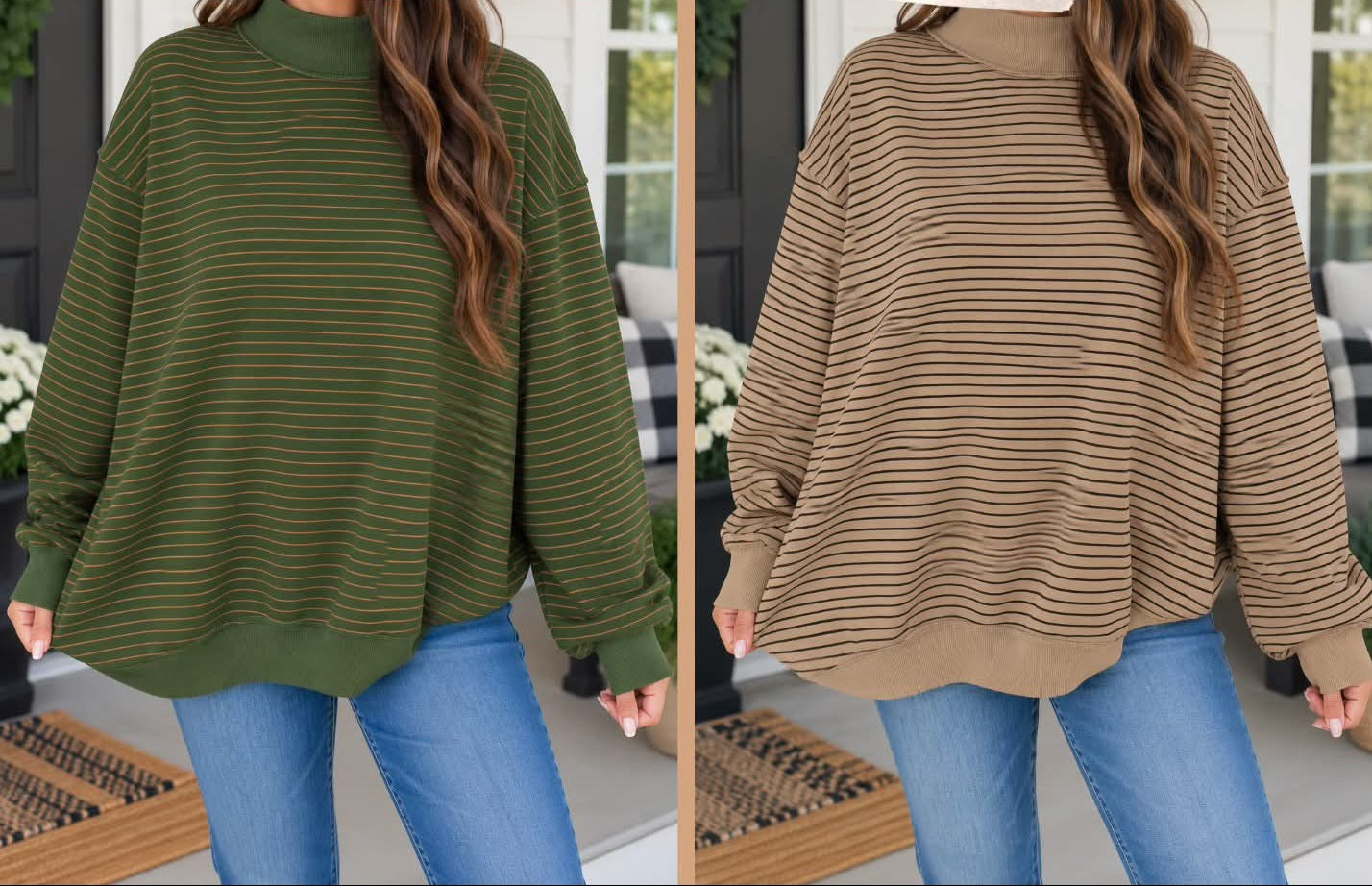 Stripe Ribbed Oversized Sweatshirt