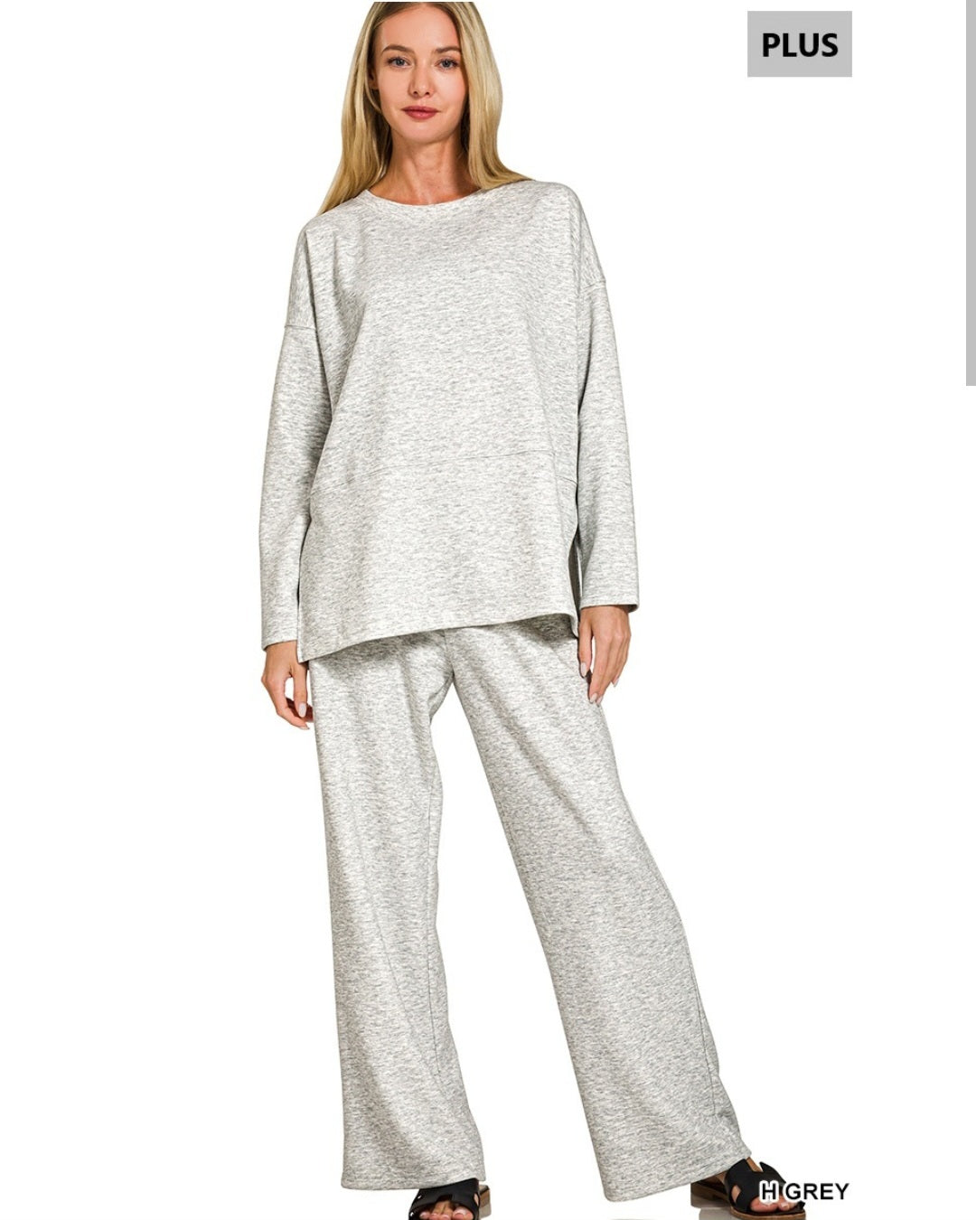 Zenana Plus Size Scuba Side Slit Top and Pants Set