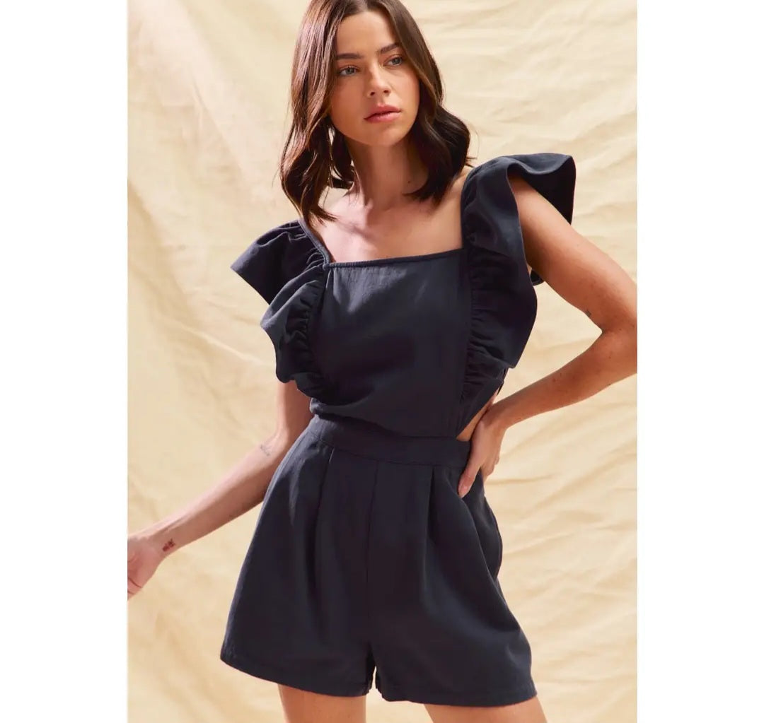 Game Day Cut Out Waist Denim Romper