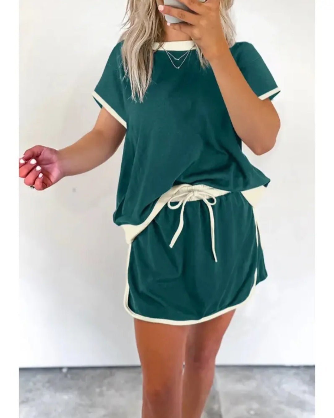 Women's Color Block Off Shoulder T-Shirt and Skirt Set