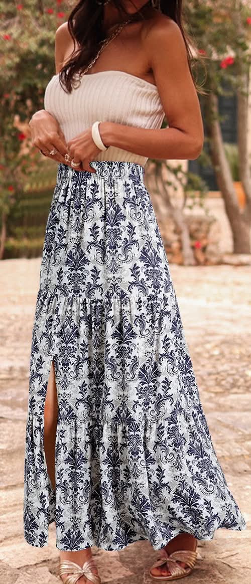 Blue Boho Maxi Skirt