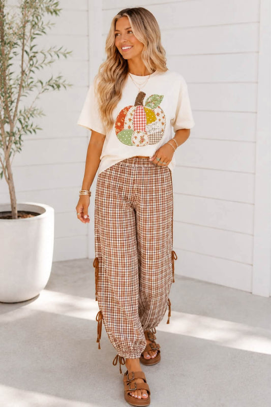 Chestnut Plaid Bow Detail Pants