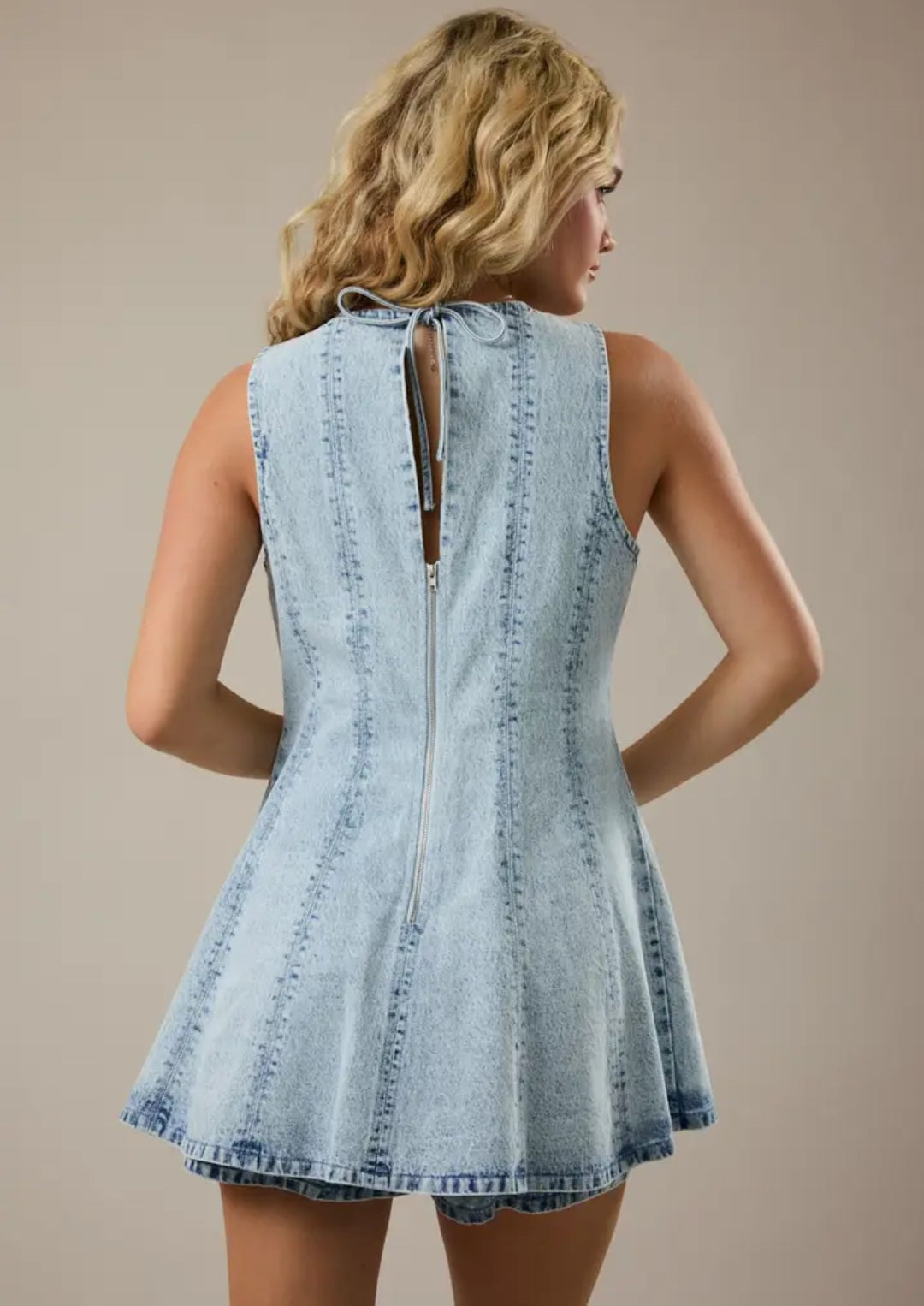 Round Neck Sleeveless Flare Denim Romper