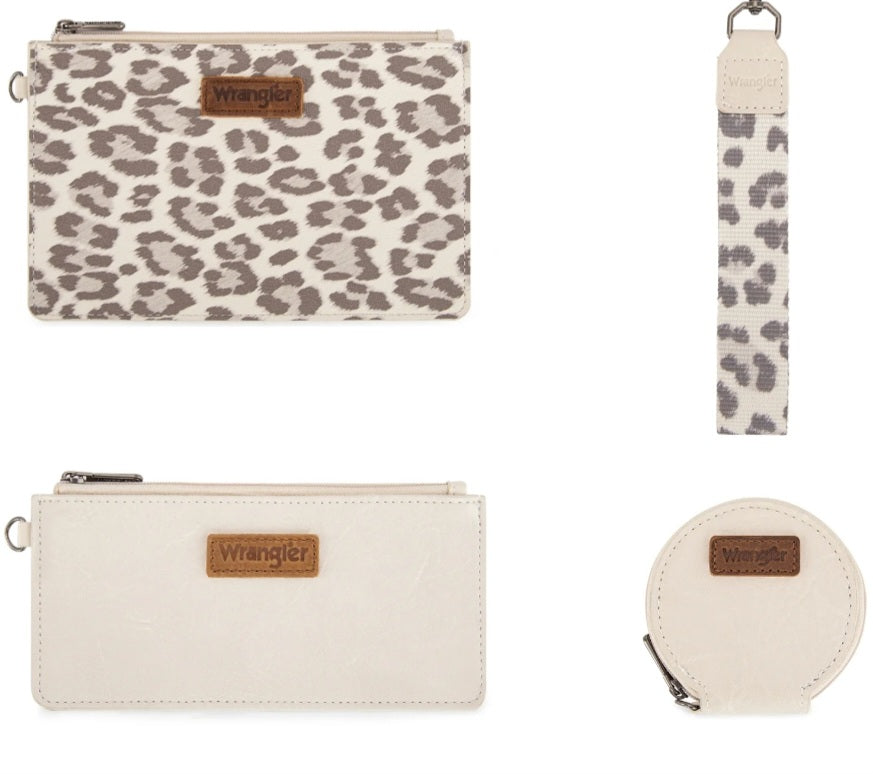 Wrangler Leopard Print Dual Pouch Wristlet with Zipper Round Case