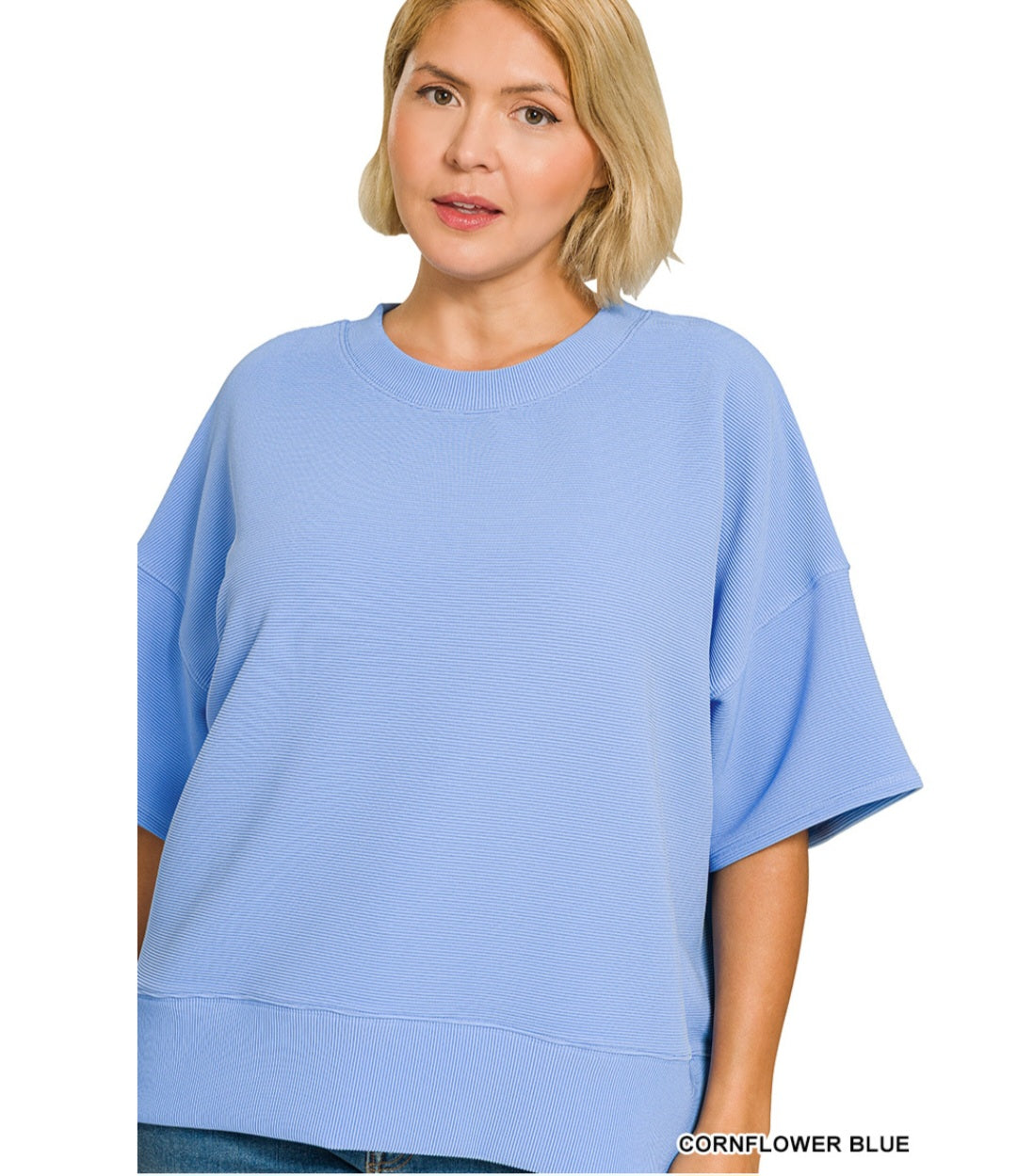 Zenana Plus ribbed round neck tee & pants set
