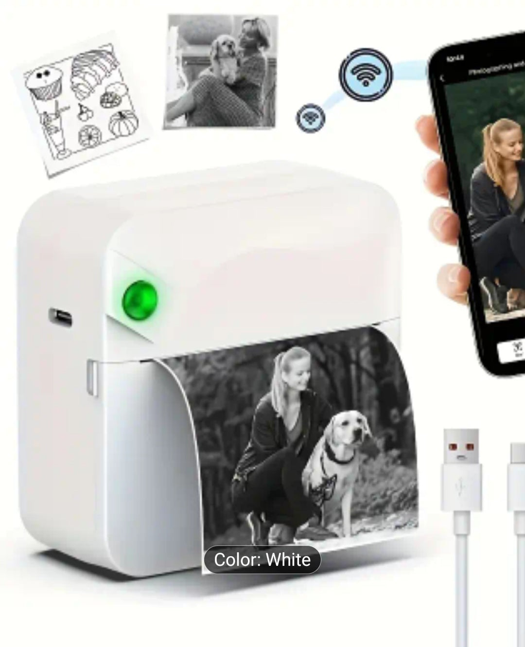 Portable Wireless Thermal Printer with Single Roll Thermal Paper